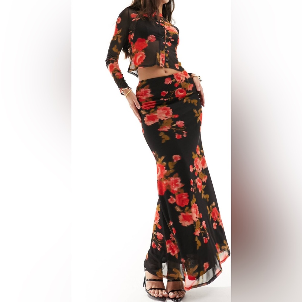 ASOS Design Printed Mesh Floral Set